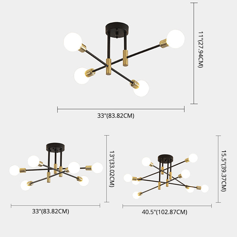 Black Sputnik Flush Mount Industrial Metal Semi Ceiling Light Fixture for Living Room