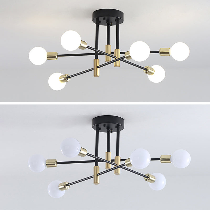 Black Sputnik Flush Mount Industrial Metal Semi Ceiling Light Fixture for Living Room