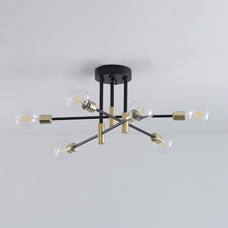 Black Sputnik Flush Mount Industrial Metal Semi Ceiling Light Fixture for Living Room