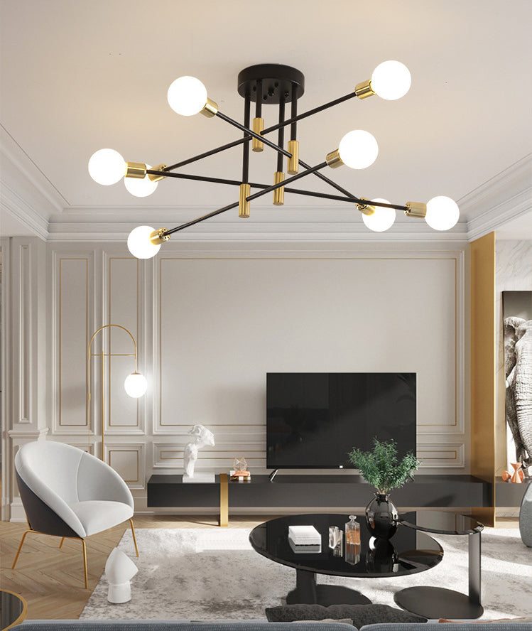 Black Sputnik Flush Mount Industrial Metal Semi Ceiling Light Fixture for Living Room