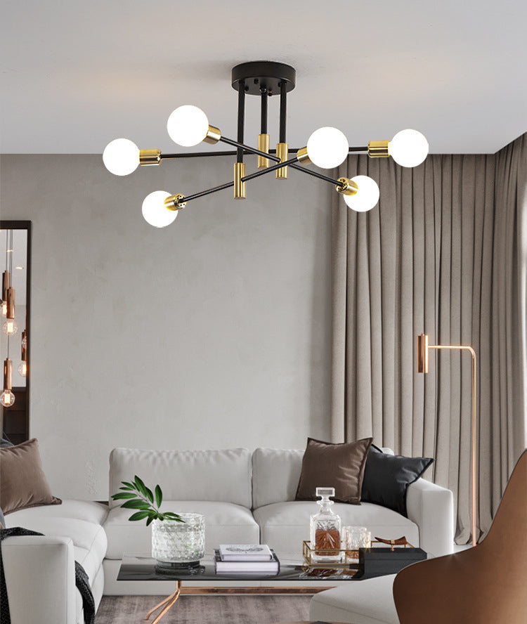 Black Sputnik Flush Mount Industrial Metal Semi Ceiling Light Fixture for Living Room