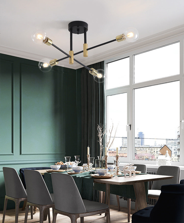 Black Sputnik Flush Mount Industrial Metal Semi Ceiling Light Fixture for Living Room