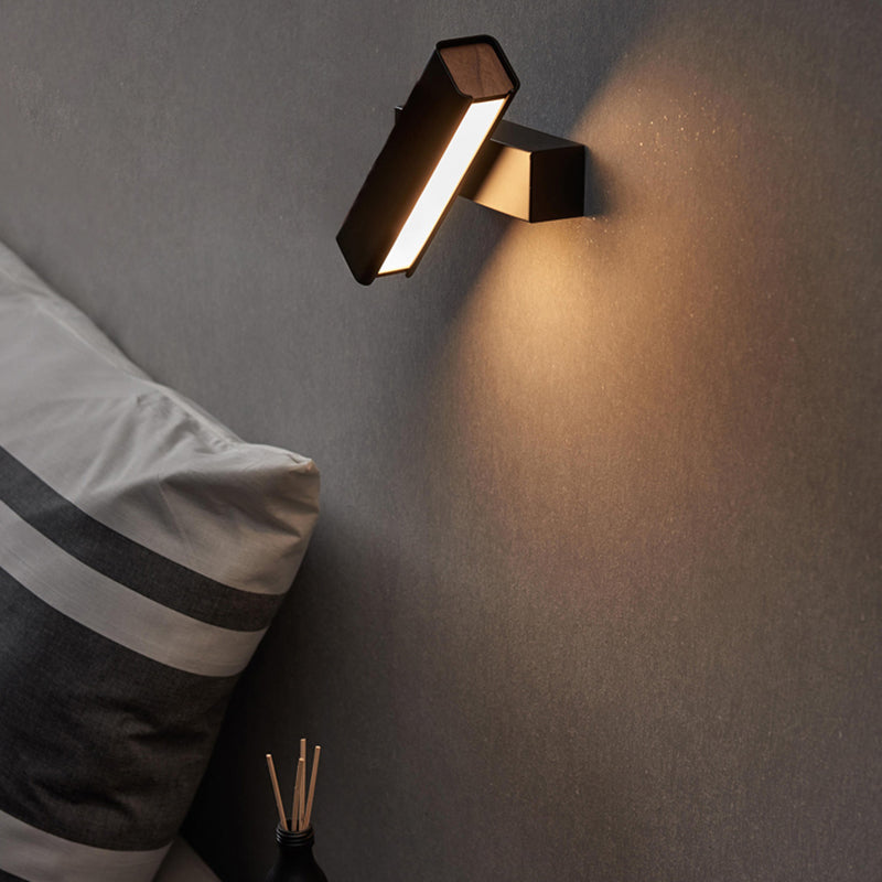 Aluminium Rectangular LED Wall Sconce in Modern Simplicity Wooden Rotatable Wall Light with Acrylic Shade