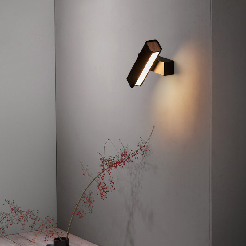 Aluminium Rectangular LED Wall Sconce in Modern Simplicity Wooden Rotatable Wall Light with Acrylic Shade