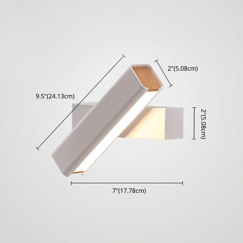 Aluminium Rectangular LED Wall Sconce in Modern Simplicity Wooden Rotatable Wall Light with Acrylic Shade