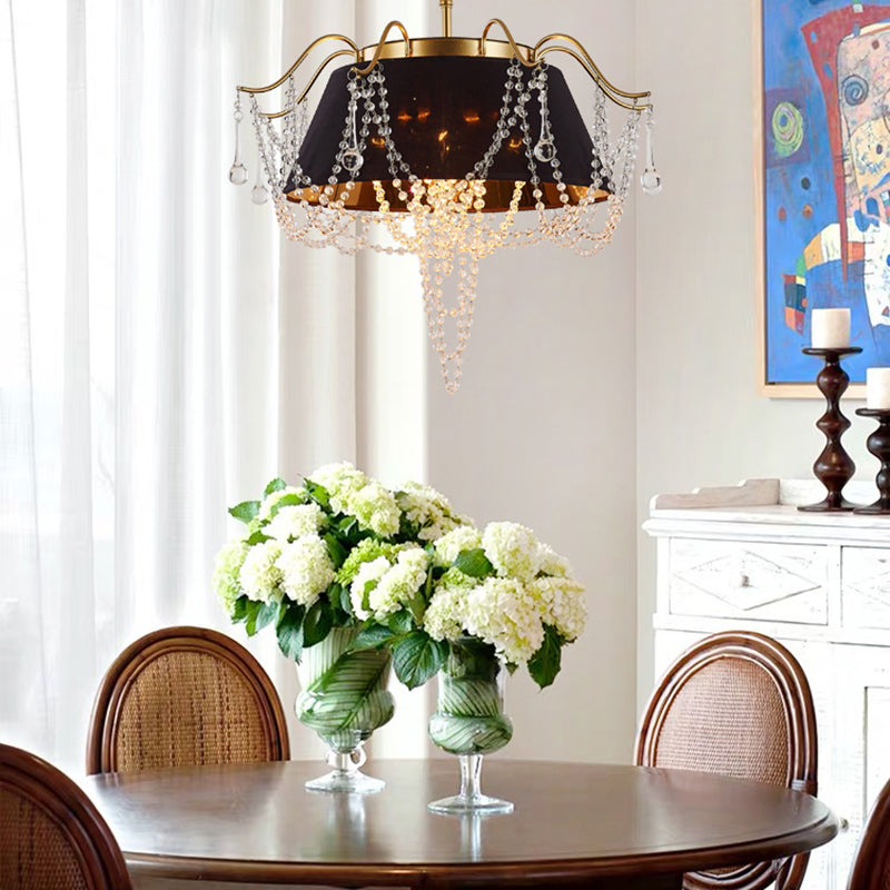 Black Cone Pendant Ceiling Light Contemporary 4 Lights Metal Chandelier Lamp with Clear Crystal Bead Accent