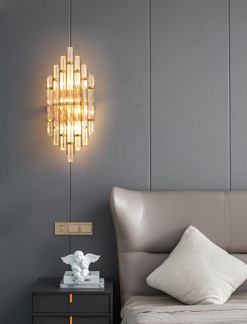 Geometric Gold Wall Lamp in Modern Creative Style Wrought Iron Wall Sconce with Crystal Shade