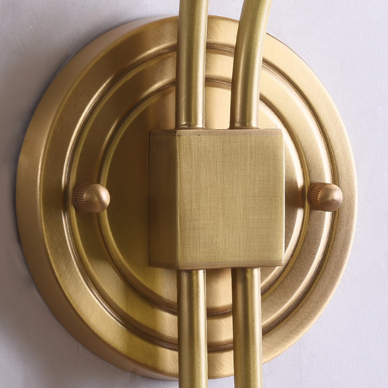 2-Light Gold Wall Lamp in Modern Luxury Style Copper Wall Sconce with Crystal Shade