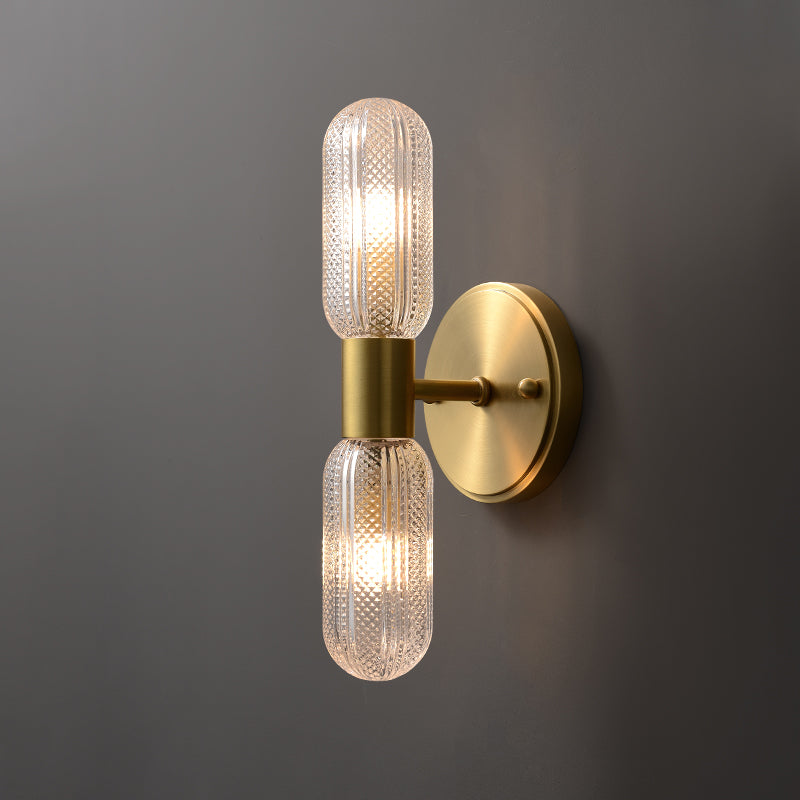 Gold Glass Wall Lamp in Modern Creative Style Copper Cylindrical Wall Sconce for Interior Spaces