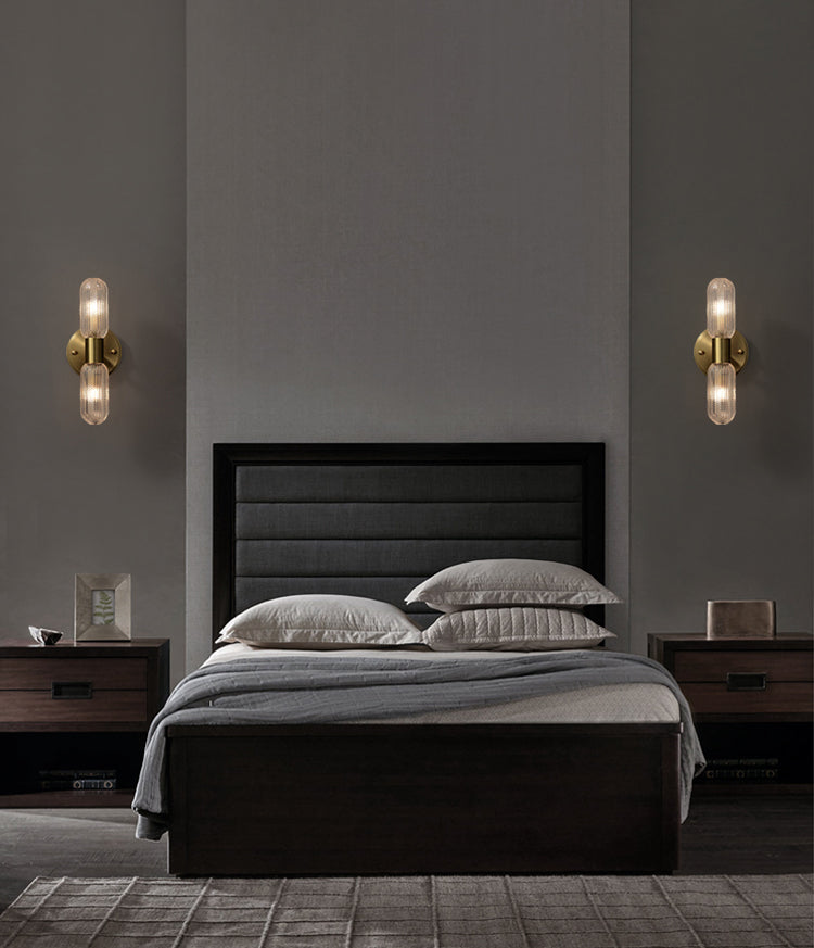 Gold Glass Wall Lamp in Modern Creative Style Copper Cylindrical Wall Sconce for Interior Spaces