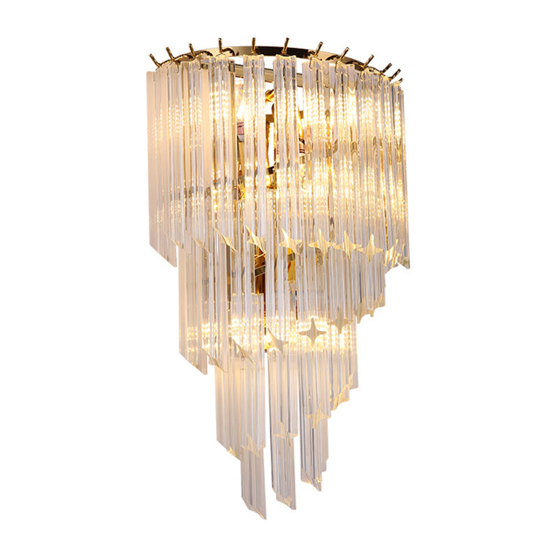 Gold Stagger Wall Sconce in Modern Luxury Style Wrought Iron 4-Light Wall Lamp with Crystal Shade