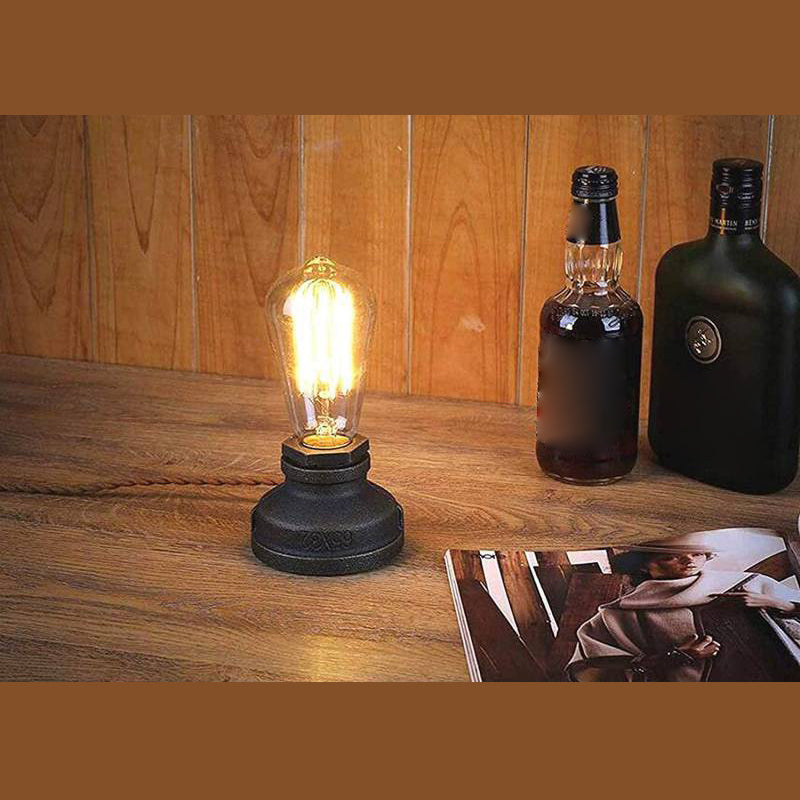Exposed Bulb Metal Night Light Warehouse Style 1 Head Bistro Table Lamp in Brown-Black