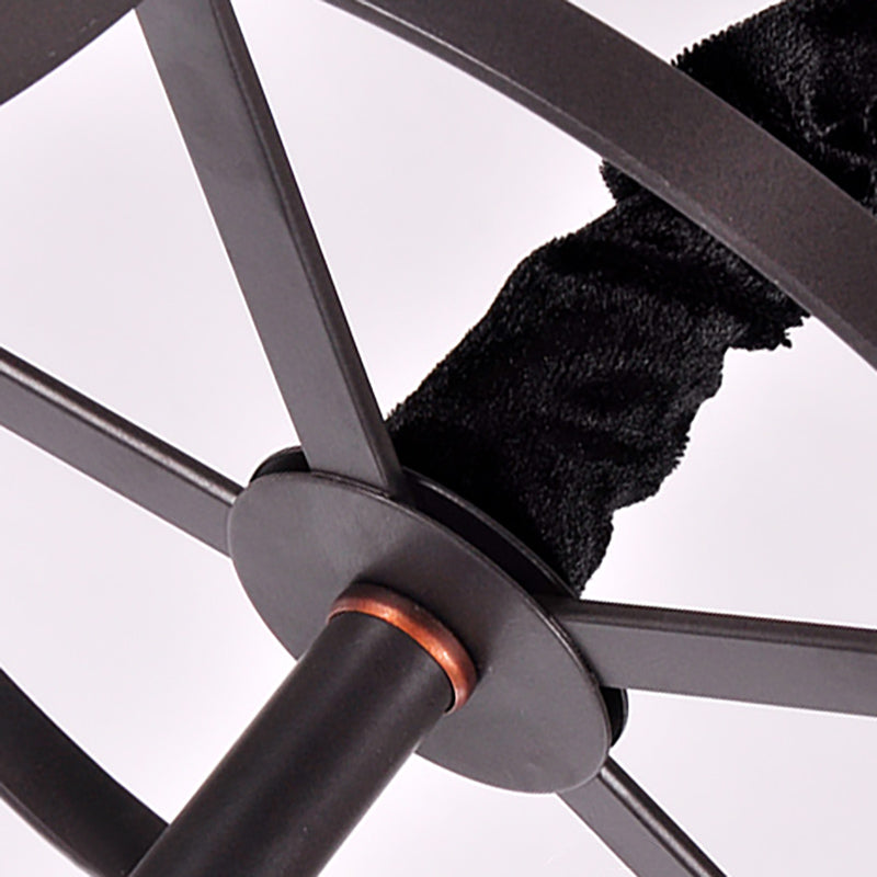 5 Bulbs Dining Room Chandelier Lamp Contemporary Black Finish Suspension Lighting with Opal Glass Bowl Shade