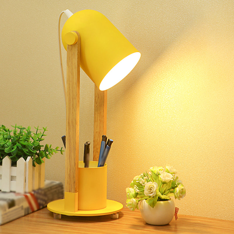 Einstellbare Kuppeltisch-Leuchte-Makkaron-Metall-1-Licht-Holzstudienlampe mit Stifthalter