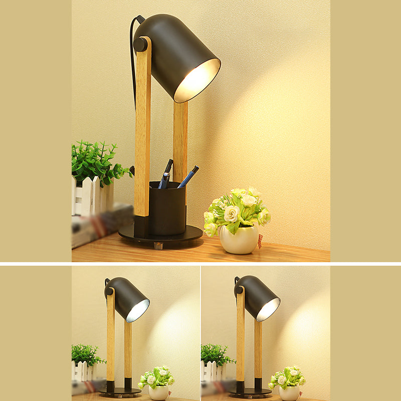 Einstellbare Kuppeltisch-Leuchte-Makkaron-Metall-1-Licht-Holzstudienlampe mit Stifthalter
