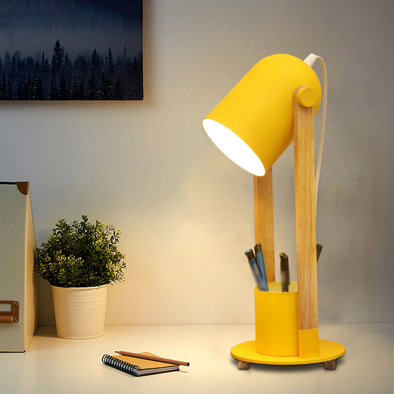 Einstellbare Kuppeltisch-Leuchte-Makkaron-Metall-1-Licht-Holzstudienlampe mit Stifthalter