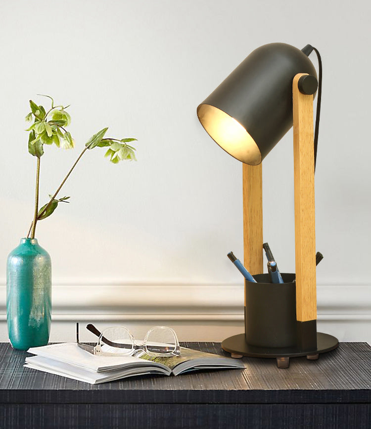 Einstellbare Kuppeltisch-Leuchte-Makkaron-Metall-1-Licht-Holzstudienlampe mit Stifthalter