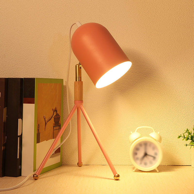 Macaron Tripod Table Light Metallic 1 Bulb Dorm Room Reading Book Lamp with Dome Shade
