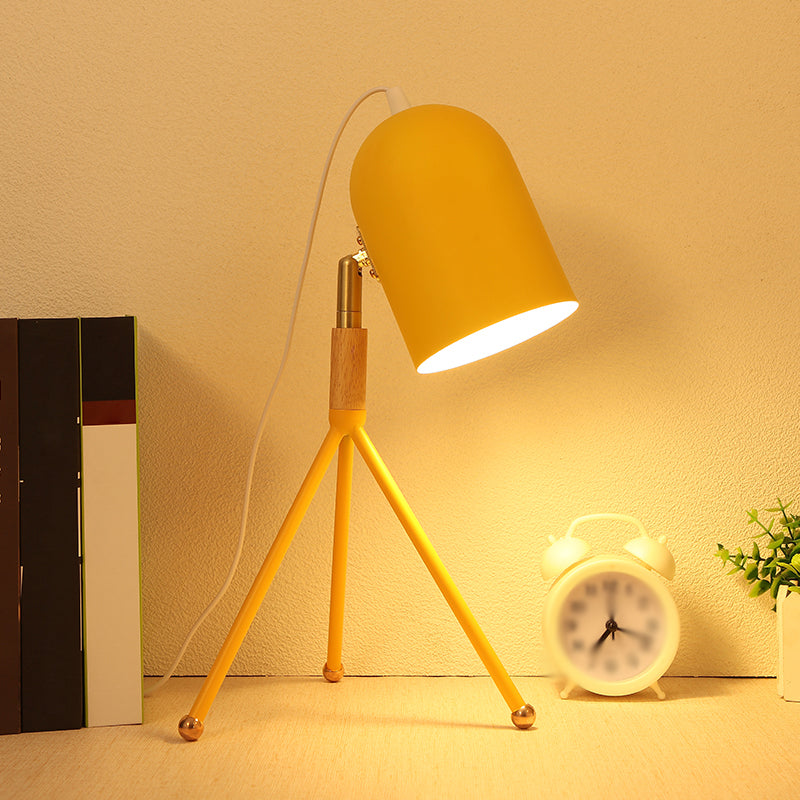 Macaron Tripod Table Light Metallic 1 Bulb Dorm Room Reading Book Lamp with Dome Shade