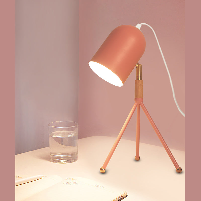 Macaron Tripod Table Light Metallic 1 Bulb Dorm Room Reading Book Lamp with Dome Shade