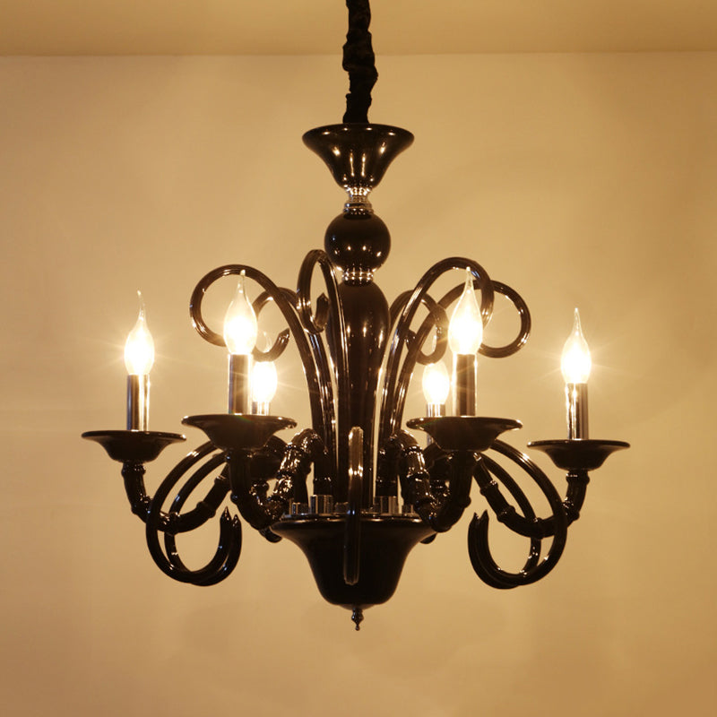 Candle Metallic Hanging Chandelier Light Industrial Style 6/8 Bulbs Black Finish Suspension Light for Living Room