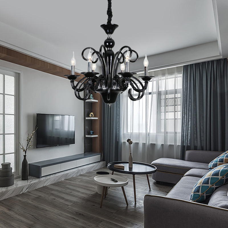 Candle Metallic Hanging Chandelier Light Industrial Style 6/8 Bulbs Black Finish Suspension Light for Living Room
