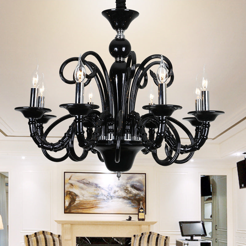 Candle Metallic Hanging Chandelier Light Industrial Style 6/8 Bulbs Black Finish Suspension Light for Living Room