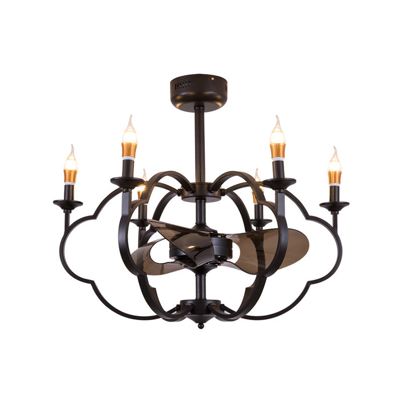 Exposed Bulb Suspension Light Traditional Style Metal 6 Lights Dining Room Chandelier Lighting in Black