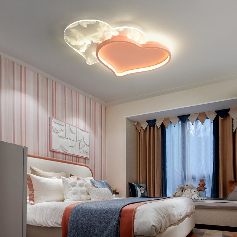 Style contemporain DEL Metal LED Flush Light Fixture Feather Ceiling Flush Mount for Bedroom