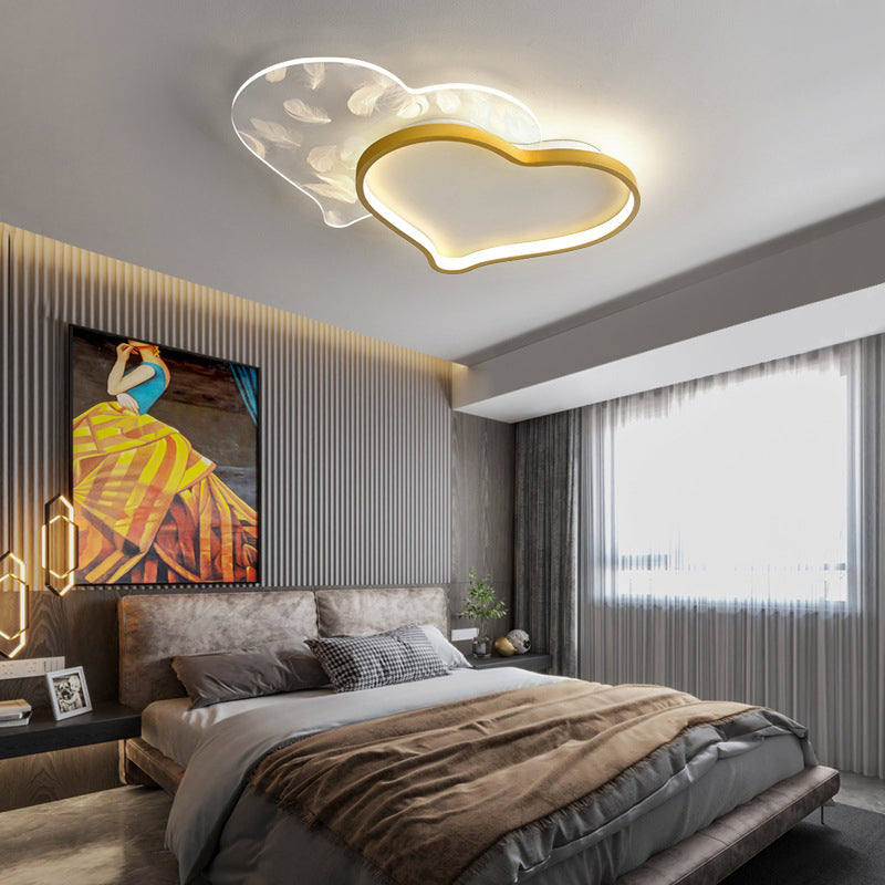 Style contemporain DEL Metal LED Flush Light Fixture Feather Ceiling Flush Mount for Bedroom