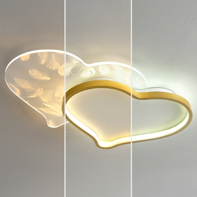 Style contemporain DEL Metal LED Flush Light Fixture Feather Ceiling Flush Mount for Bedroom