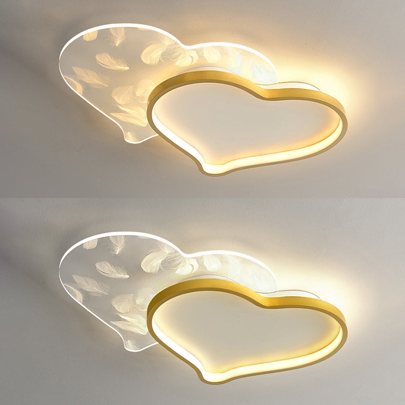 Style contemporain DEL Metal LED Flush Light Fixture Feather Ceiling Flush Mount for Bedroom