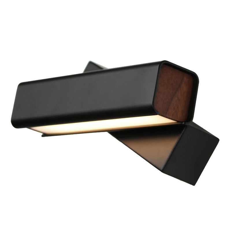 Luz de pared LED rectangular de hierro forjado en una moderna lámpara de pared giratoria de madera de estilo conciso con sombra acrílica