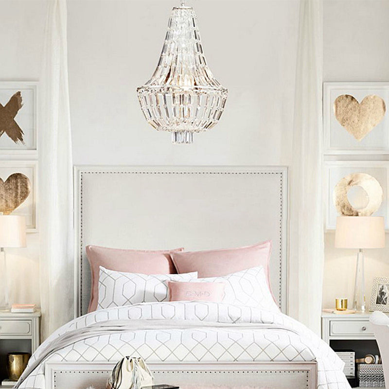 Jar Empire Chandelier Modernist Crystal 4 Heads Gold/Silver Ceiling Pendant Light for Bedroom