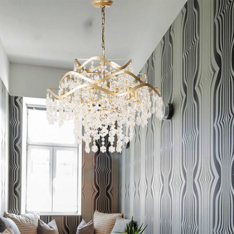 Waterval plafond kroonluchter modernisme helder kristal 4 koppen messing hangende lamp armatuur