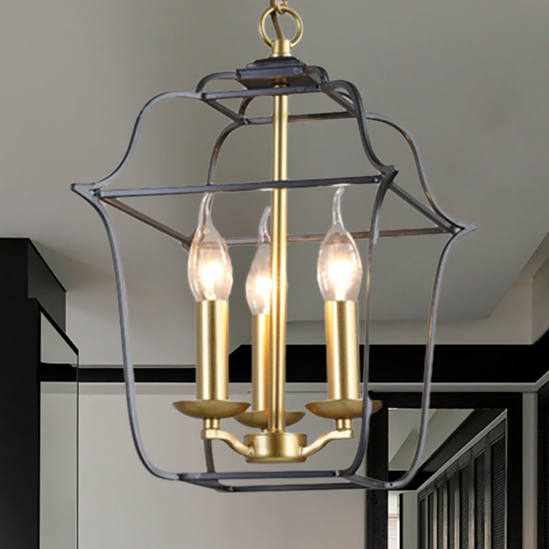Metal Cage Shade Hanging Pendant Light Traditional Style 3/4 Heads Chandelier Lighting in Gold Finish