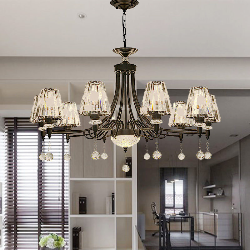Tapered Ceiling Chandelier Modern Cut Crystal 3/6/8 Heads 23.5"/29.5"34.5" Wide Black Pendant Light Kit