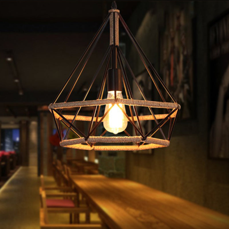 Touw diamant hanger verlichting armatuur vintage stijl restaurant hangend licht licht in zwart