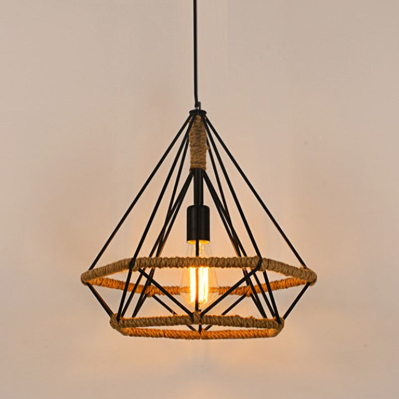 Touw diamant hanger verlichting armatuur vintage stijl restaurant hangend licht licht in zwart