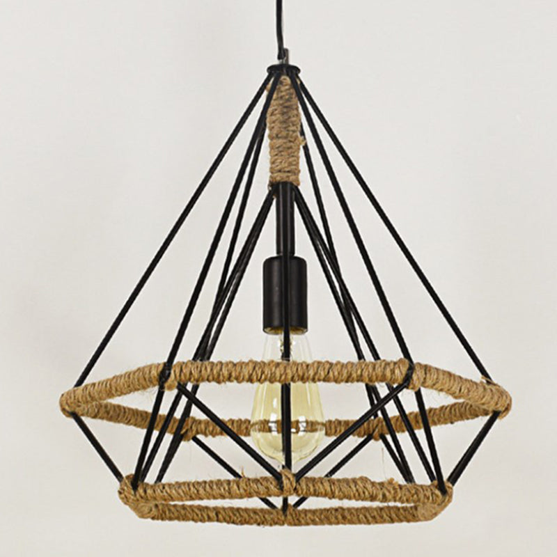 Touw diamant hanger verlichting armatuur vintage stijl restaurant hangend licht licht in zwart