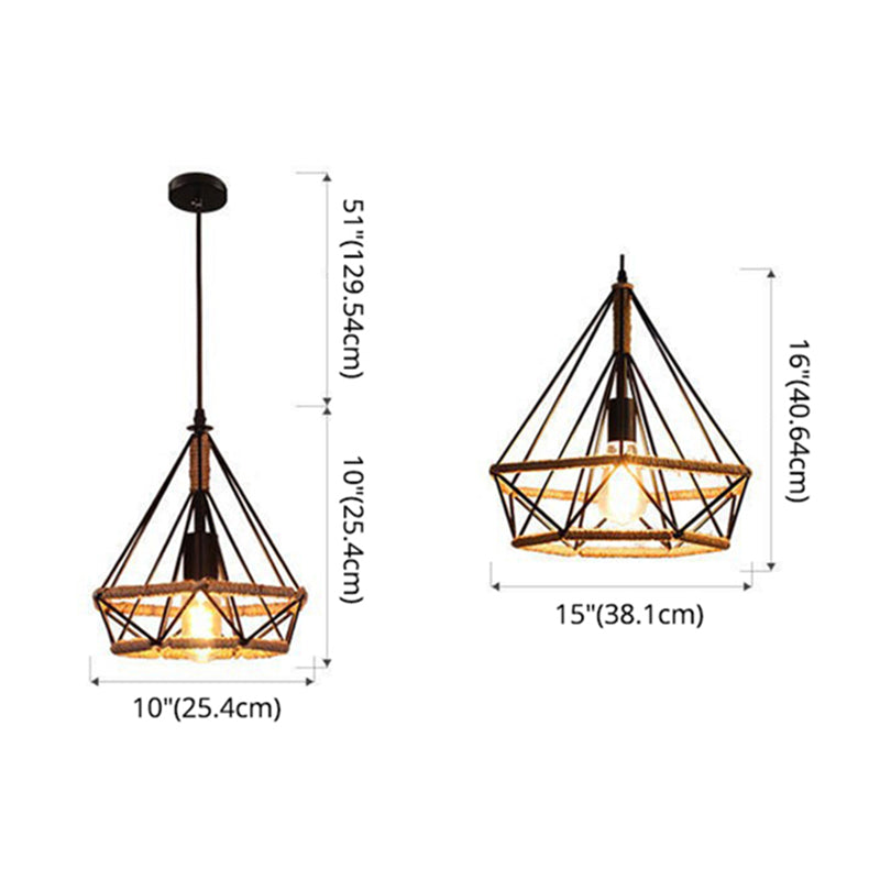 Touw diamant hanger verlichting armatuur vintage stijl restaurant hangend licht licht in zwart