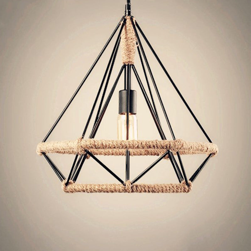 Touw diamant hanger verlichting armatuur vintage stijl restaurant hangend licht licht in zwart