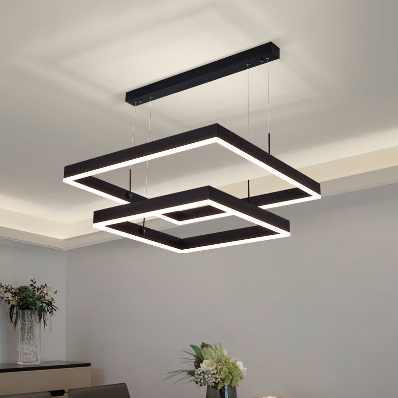 Luce a sospensione nera metallica quadrata al soffitto a led contemporanea per soggiorno