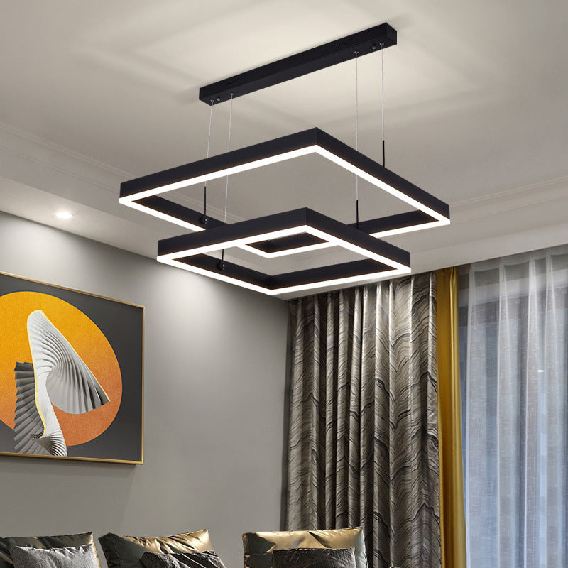 Luce a sospensione nera metallica quadrata al soffitto a led contemporanea per soggiorno