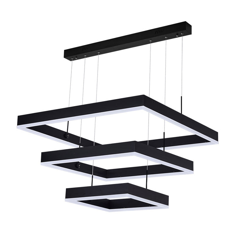 Luce a sospensione nera metallica quadrata al soffitto a led contemporanea per soggiorno
