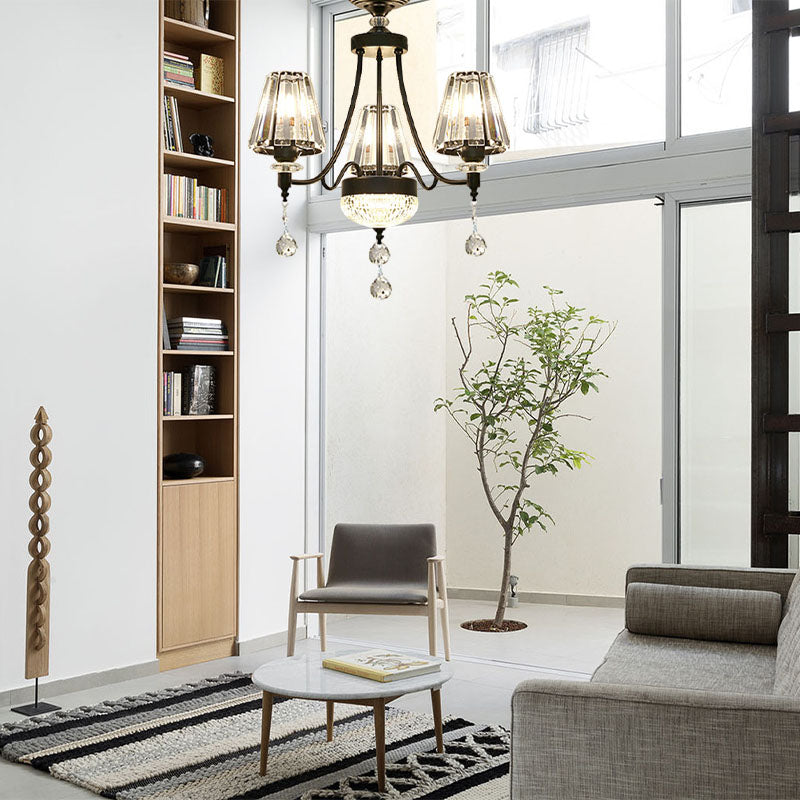 Tapered Ceiling Chandelier Modern Cut Crystal 3/6/8 Heads 23.5"/29.5"34.5" Wide Black Pendant Light Kit