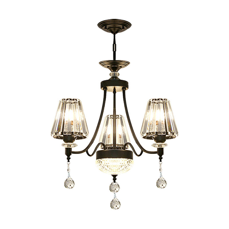 Tapered Ceiling Chandelier Modern Cut Crystal 3/6/8 Heads 23.5"/29.5"34.5" Wide Black Pendant Light Kit