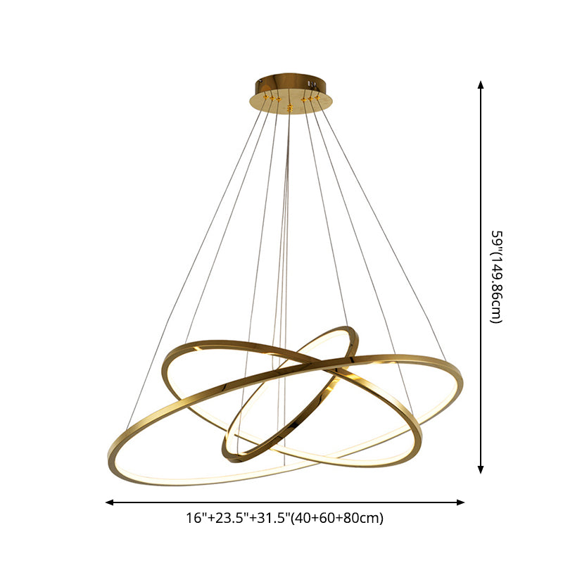Multi-Layer Living Room Pendant Chandelier Metal LED Modern Hanging Light Kit in Gold