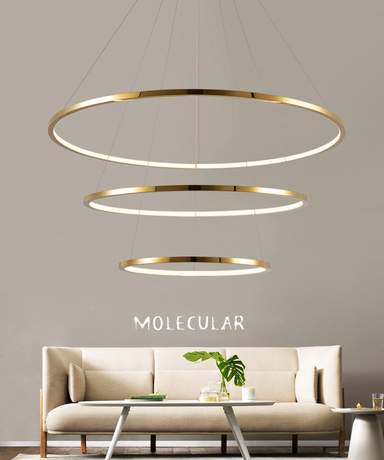 Multi-Layer Living Room Pendant Chandelier Metal LED Modern Hanging Light Kit in Gold