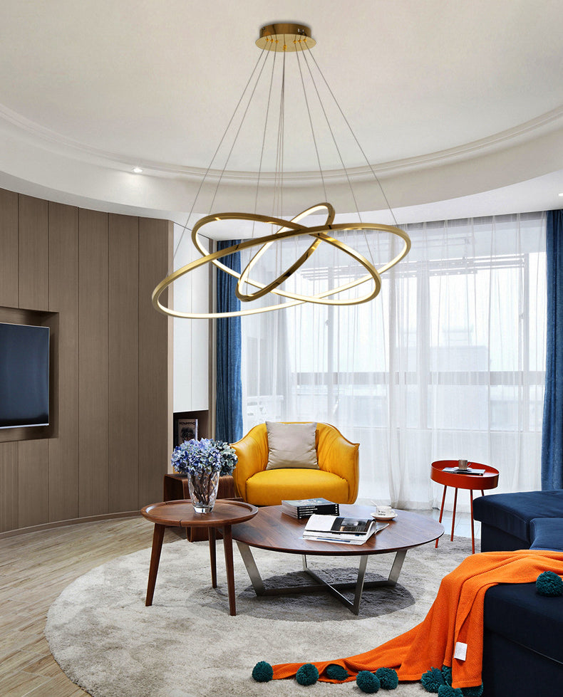 Multi-Layer Living Room Pendant Chandelier Metal LED Modern Hanging Light Kit in Gold